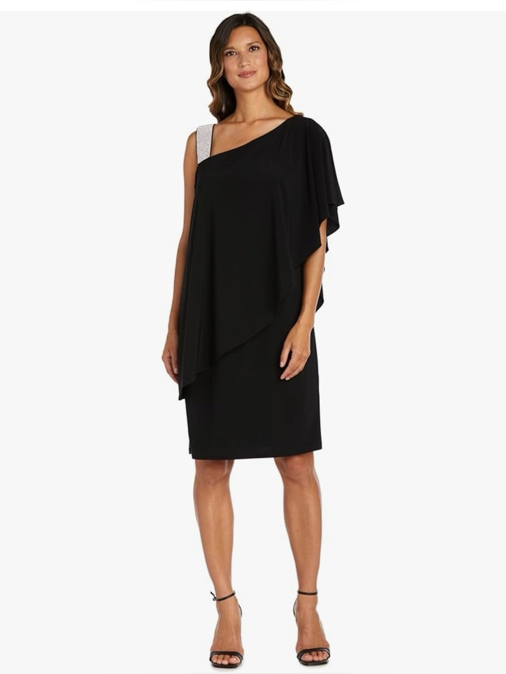 R & M Richards Rhinestone Trim One Shoulder Short Cocktail Dress Black Size 10